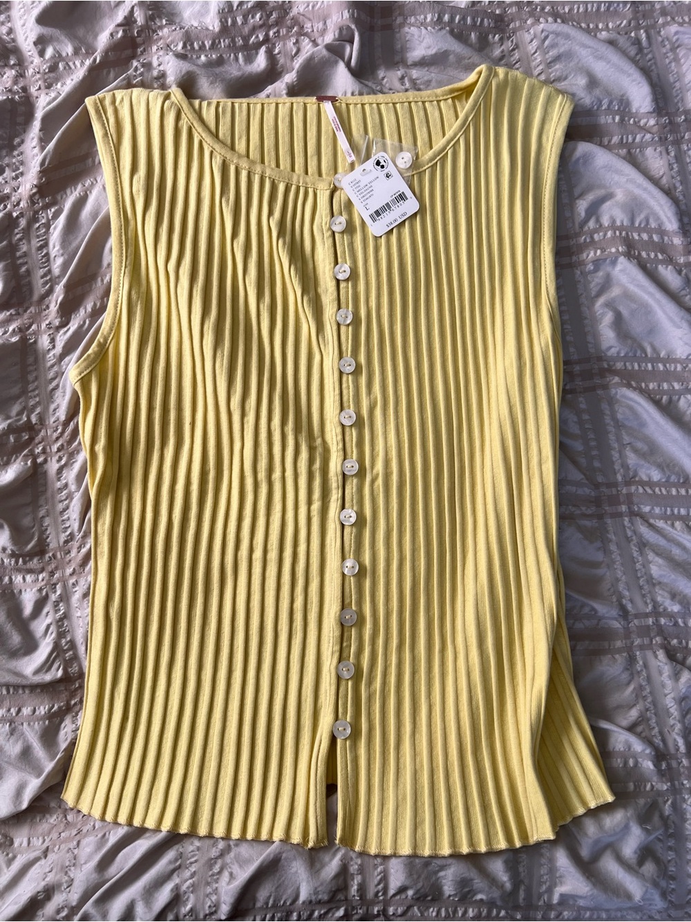 Free people Tilly vest Sleeveless Ribbed Button-Front Top - Yellow